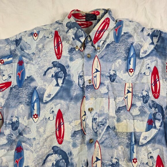 212 NYC Hawaiian Mens Size XL Blue White Button Up Shirt Surfboard Surfer Aloha - Picture 3 of 9
